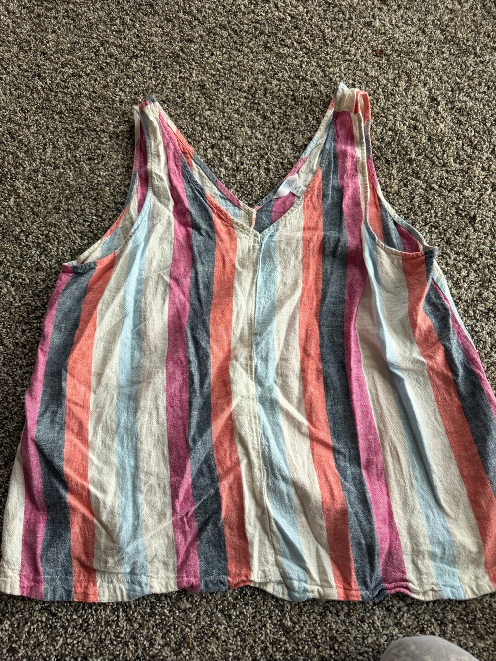 Time and Tru Sleeveless V-Neck Striped Tank Top - White, Pink, Coral, Blue, Gray - Picture 1 of 3